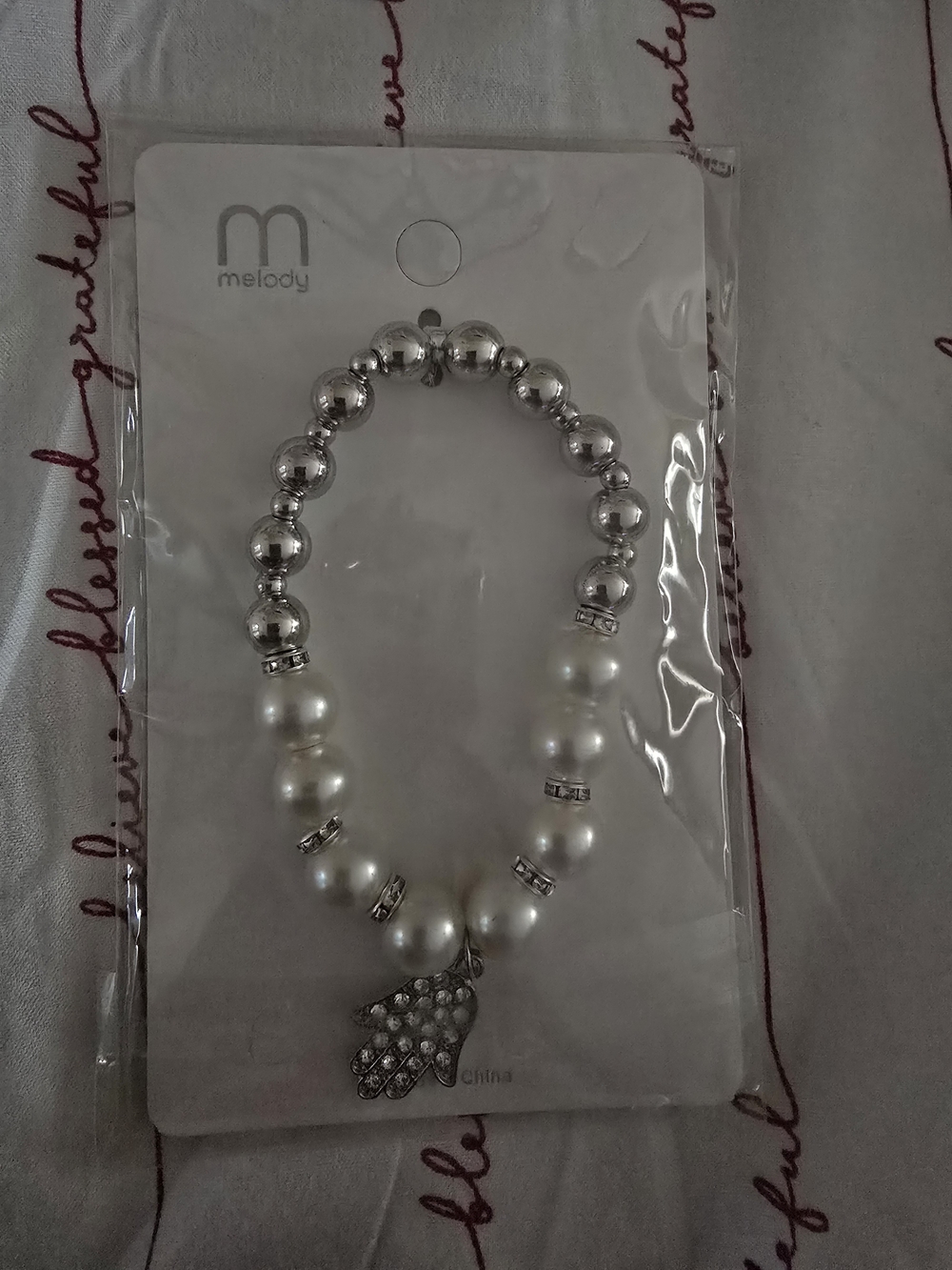 Melody Silver & Pearl Hamsa Charm Bracelet-NIP!